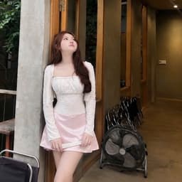 Set Áo Hai Dây “Ren Hoa” Xuyên Thấu Kèm Khoác Cardigan Phối Chân Váy Lụa Ngắn 6