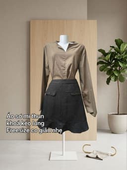 [2hand] Áo sơ mi tay dài xanh olive thun kéo khoá sau lưng freesize <58kg 2