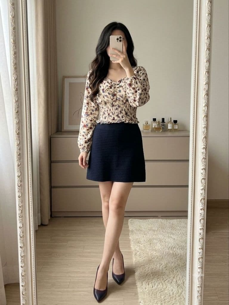 [2hand] Áo voan hoa bo nhún chun eo lưng size S M