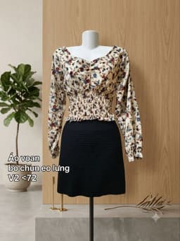 [2hand] Áo voan hoa bo nhún chun eo lưng size S M 2
