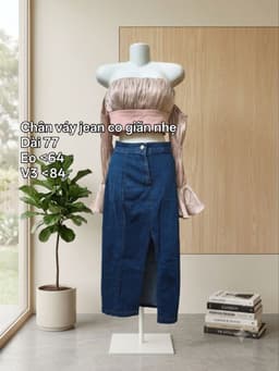 [2hand] Chân váy jean dài xanh bò đậm xẻ tà lệch size XS S 2
