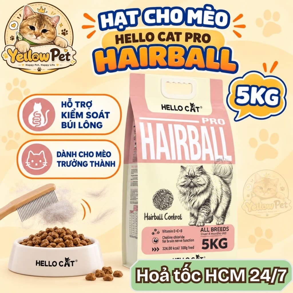 [ 5KG SEAL CHÍNH HÃNG ] Hạt Cho Mèo HelloCat Tuna Salmon Hairball – Hỗ Trợ Tiêu Búi Lông, Chăm Sóc Da Lông, Tăng Cân