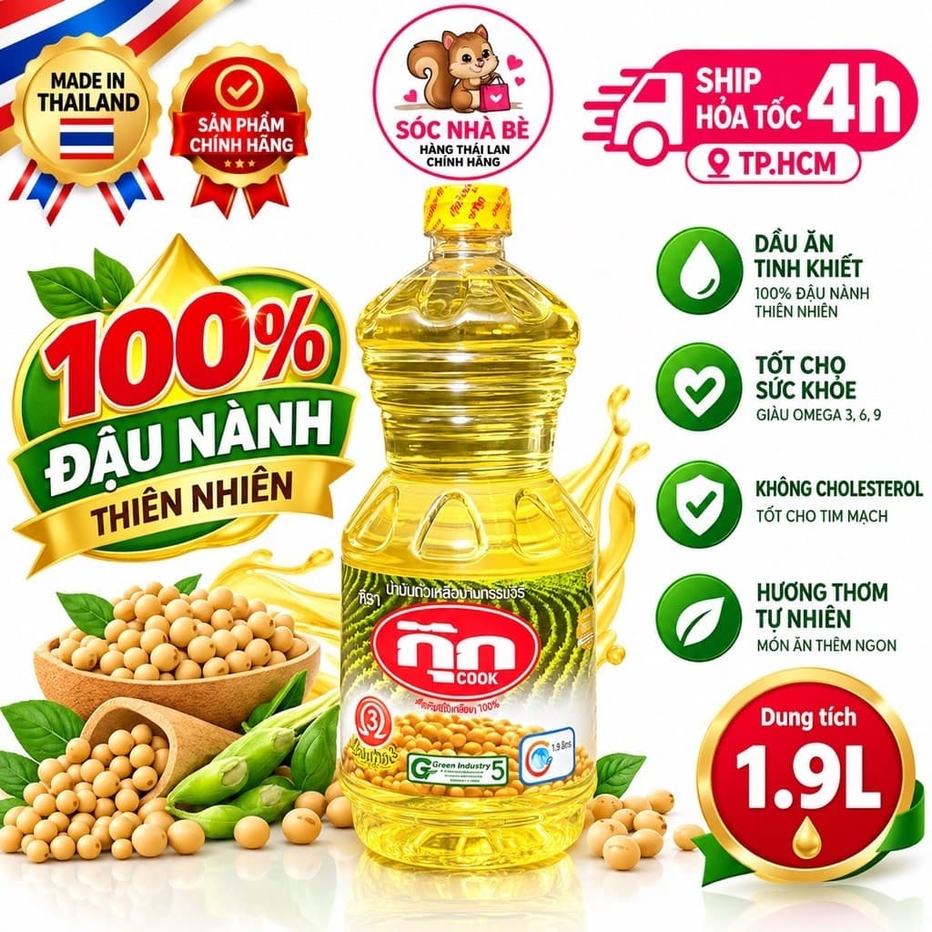 [date 8/2028] DẦU ĂN ĐẬU NÀNH COOK CHUẨN THÁI LAN 1.9L