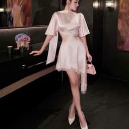 (Dmina)  Đầm Body lụa phối ren viền cutout khoét eo ren tà chéo sang chảnh quyến rũ 7