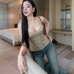 (Dmina) Áo 2 dây thiết kế nút kiểu phong cách thời thượng cổ vuông tôn eo và v1 quyến rũ sang chảnh 6