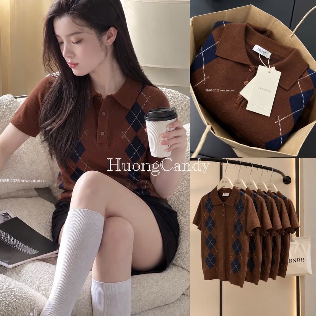 Áo len Nâu đậm Phối Quả Trám Chất len mềm cao cấp