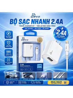 Bộ Sạc Nhanh 2.4A APEST Kèm Cáp Sạc Cho IP - Adroi Tiện Lợi Bảo Hành 12 Tháng 1