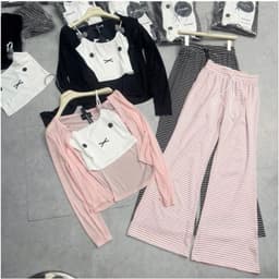 Set bộ 3 món thun kèm khoác mèo xinh xắn mix quần loe 3