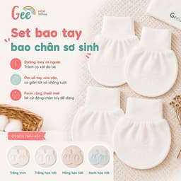 Phụ kiện sơ sinh Gee, Combo mũ nón, bao tay bao chân sơ sinh vải sợi sồi/sợi tre mềm mịn cho da 6