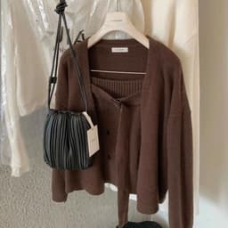 (CHICSEOUL) Set áo quây và áo khoác len phối belt ngực xinh xắn phong cách Nertro HQ (ảnh thật là 2 ảnh cuối) 5