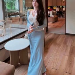 Set 3 món áo yếm nhúng ngực phối khoác và chân váy thun ôm suông dài 7
