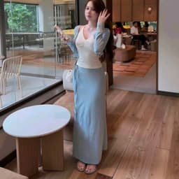 Set 3 món áo yếm nhúng ngực phối khoác và chân váy thun ôm suông dài 5