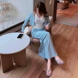 Set 3 món áo yếm nhúng ngực phối khoác và chân váy thun ôm suông dài 3
