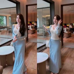 Set 3 món áo yếm nhúng ngực phối khoác và chân váy thun ôm suông dài 1