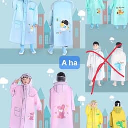 Áo Mưa Trẻ Em Có Khoá Kéo Cúc Bấm Ngoài, Ngăn Để Cặp,Có Mũ ,Áo Mưa Chống Thấm Có Mũ Và Kính Cho Bé 2
