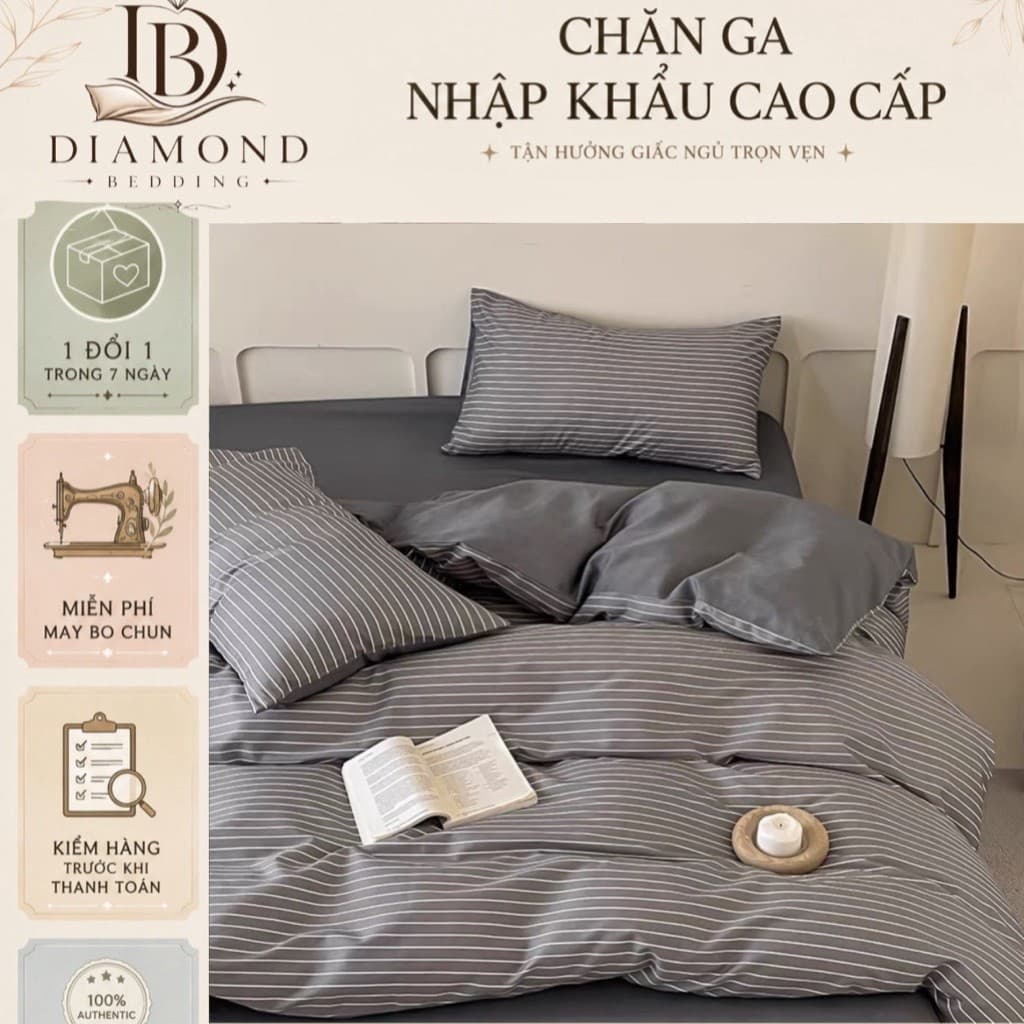 Bộ vỏ chăn ga gối Cotton Organic 4 món,vải cotton sợi bông thoáng mát,màu sắc basic