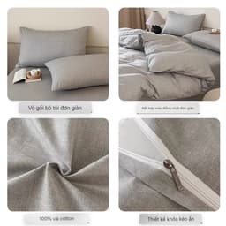 Bộ vỏ chăn ga gối Cotton Organic 4 món,vải cotton sợi bông thoáng mát,màu sắc basic 4
