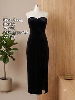 [2hand] Đầm cúp ngực nhung đen xẻ tà có lót chống tụt có mút ngực size M 2