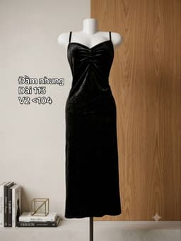 [2hand] Đầm nhung 2 dây đen nhún ngực co giãn bầu bí bigsize XL 2XL bon chen được 2