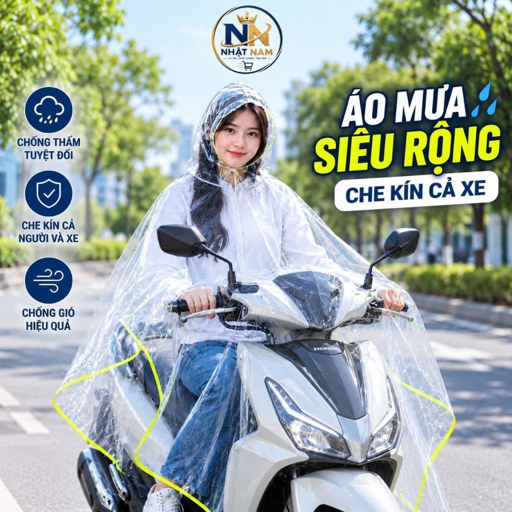 Áo Mưa Trong Suốt, Dai, Mỏng Nhẹ, Khó rách, Rộng Phủ Kín Xe, Có Viền Phản Quang Đi Đêm An Toàn |  Nhật Nam Shop