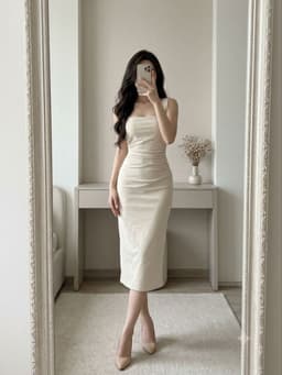 [2hand] Đầm dạ thun 2 dây be nhún eo lệch co giãn size XL 1