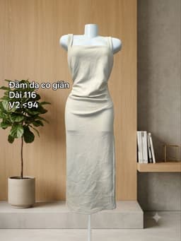 [2hand] Đầm dạ thun 2 dây be nhún eo lệch co giãn size XL 2