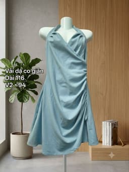 [2hand] Đầm yếm dạ xanh pastel nhún eo lệch co giãn size S M 2