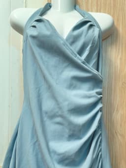 [2hand] Đầm yếm dạ xanh pastel nhún eo lệch co giãn size S M 3
