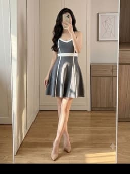 [2hand] Váy len gân 2 dây xám sọc trắng dáng xoè freesize 1