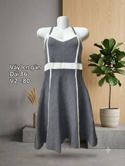 [2hand] Váy len gân 2 dây xám sọc trắng dáng xoè freesize 2