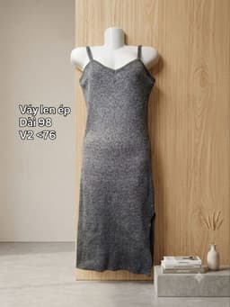 [2hand] Váy len ép 2 dây xám muối tiêu xẻ tà size S M L 2