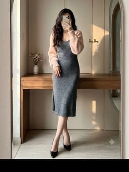 [2hand] Váy len ép 2 dây xám muối tiêu xẻ tà size S M L 3