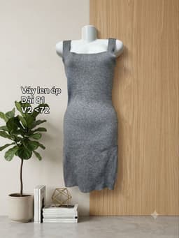[2hand] Váy len ép 2 dây xám muối tiêu cổ vuông size S M 2