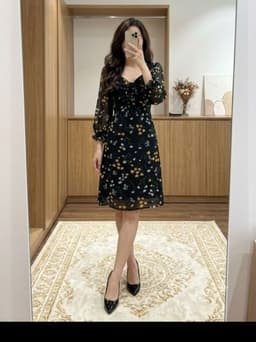 [2hand] Đầm voan hoa dài tay buộc nơ ngực 2 lớp size S M 1