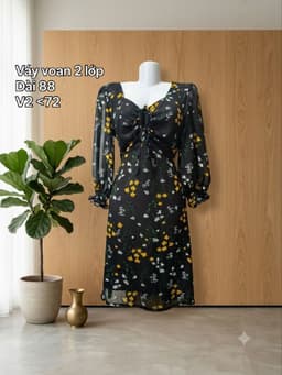 [2hand] Đầm voan hoa dài tay buộc nơ ngực 2 lớp size S M 2