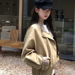 (Dmina) Áo Khoác Kaki Cổ Cao PHỐI TAY Kẻ Bo Chun Sang Chảnh 1 màu kèm túi và móc - ảnh thật 8