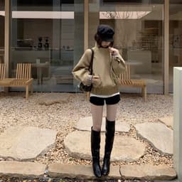 (Dmina) Áo Khoác Kaki Cổ Cao PHỐI TAY Kẻ Bo Chun Sang Chảnh 1 màu kèm túi và móc - ảnh thật 4