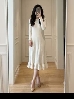 [2hand] Đầm len gân trắng body đuôi cá freesize 1