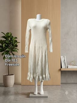 [2hand] Đầm len gân trắng body đuôi cá freesize 2