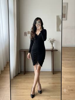 [2hand] Đầm thun dài tay nhún chun giữa co giãn size XL 1