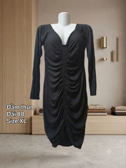 [2hand] Đầm thun dài tay nhún chun giữa co giãn size XL 2