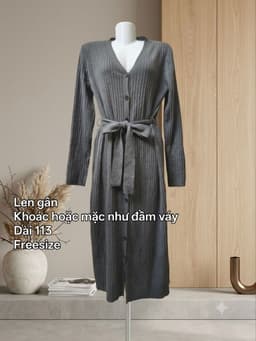 [2hand] Đầm len gân xám cúc dọc kèm đai freesize mặc được khoác được 2