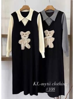 <Đầm bầu Quynhanhhouse> (QC) #108 Váy len gấu 2 màu be/ghi freesize 6