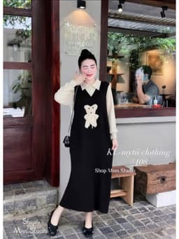 <Đầm bầu Quynhanhhouse> (QC) #108 Váy len gấu 2 màu be/ghi freesize 5