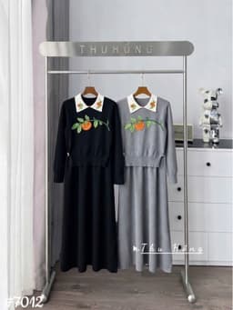 <Đầm bầu Quynhanhhouse> #7012 Set váy polo kèm gile bí ngô Free sz đen/ghi Bầu bí bao xinh 5