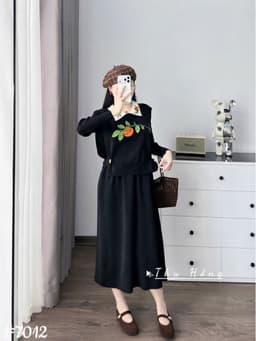 <Đầm bầu Quynhanhhouse> #7012 Set váy polo kèm gile bí ngô Free sz đen/ghi Bầu bí bao xinh 6