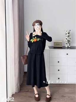 <Đầm bầu Quynhanhhouse> #7012 Set váy polo kèm gile bí ngô Free sz đen/ghi Bầu bí bao xinh 8