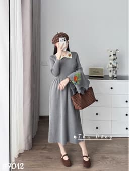 <Đầm bầu Quynhanhhouse> #7012 Set váy polo kèm gile bí ngô Free sz đen/ghi Bầu bí bao xinh 9