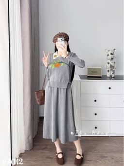 <Đầm bầu Quynhanhhouse> #7012 Set váy polo kèm gile bí ngô Free sz đen/ghi Bầu bí bao xinh 7