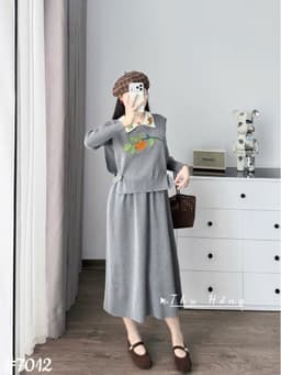<Đầm bầu Quynhanhhouse> #7012 Set váy polo kèm gile bí ngô Free sz đen/ghi Bầu bí bao xinh 4